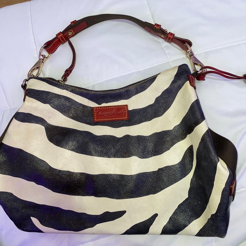Cow print and red Dooney & Bourke Shoulder purse